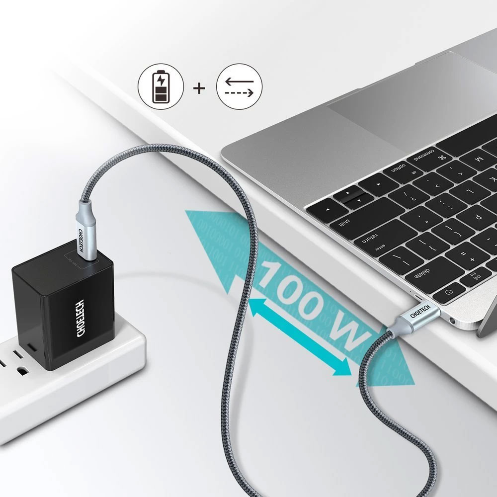 Кабель USB Type-C - Type-C, PD 100W, 1,8м., (XCC-1002), сірий CHOETECH — фото 5