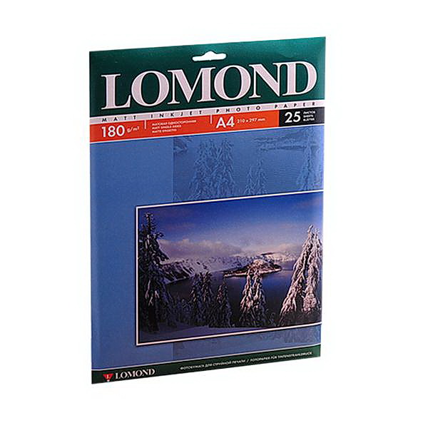 Фотобумага матовая А4, 180гр./м2., 25листов Lomond - фото 1