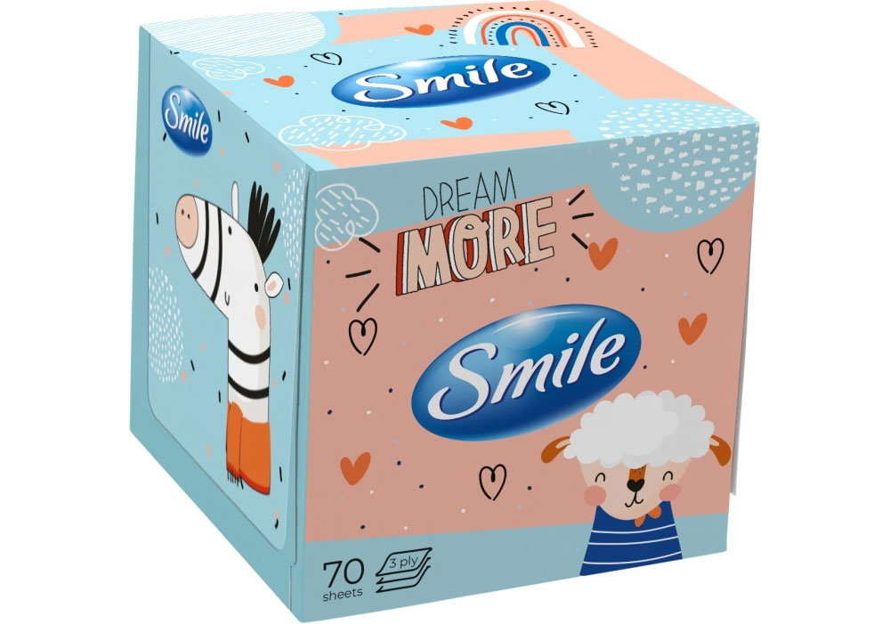 Салфетки косметические 3-х сл., 70шт./уп. в кубе Smile - фото 4