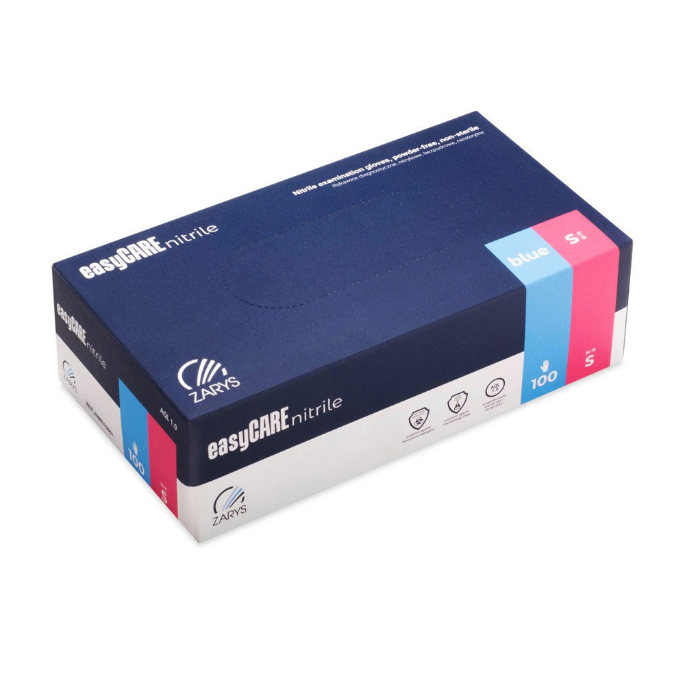 Перчатки нитриловые неопудренные easyCARE nitrile (3.5г), разм. S, 100шт./уп., голуб. ZARYS - фото 1