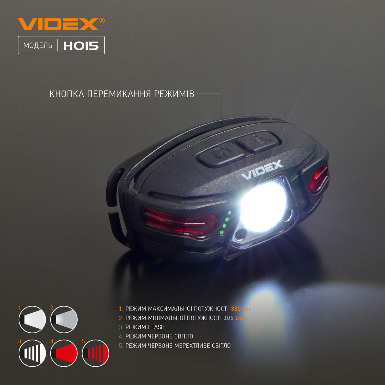 Фонарь светодиодный налобный VIDEX VLF-H015, 330Lm., 5000K., встроенный аккумулятор VIDEX - фото 7