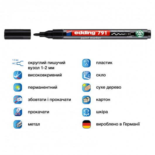 Маркер для маркировки любых поверхностей, термостойкий e-791n, 1-2мм., черный Edding - фото 3